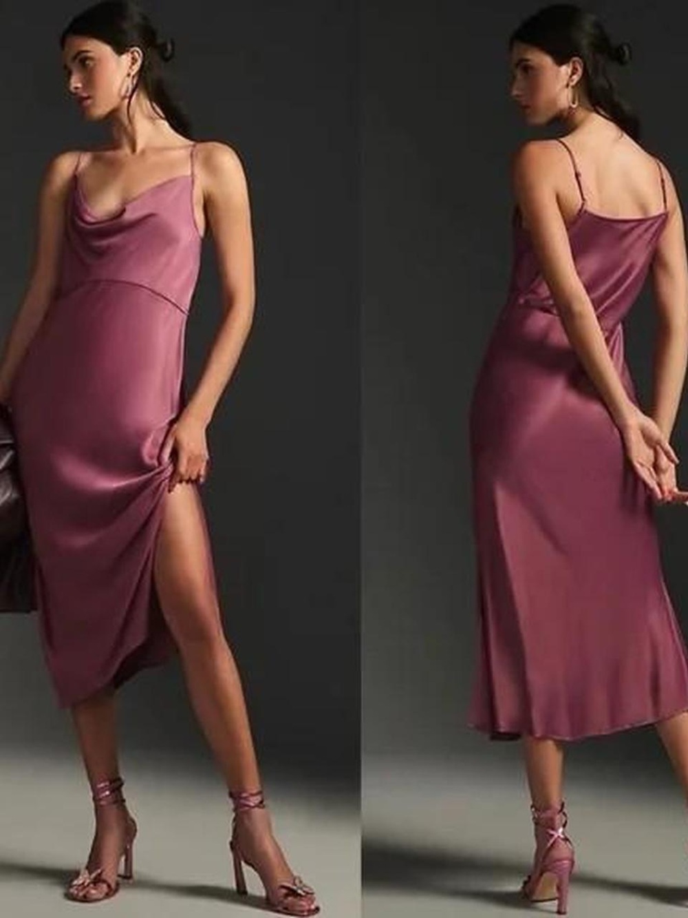 Anthropologie Elyse Satin Cowl Midi Dress in Plum